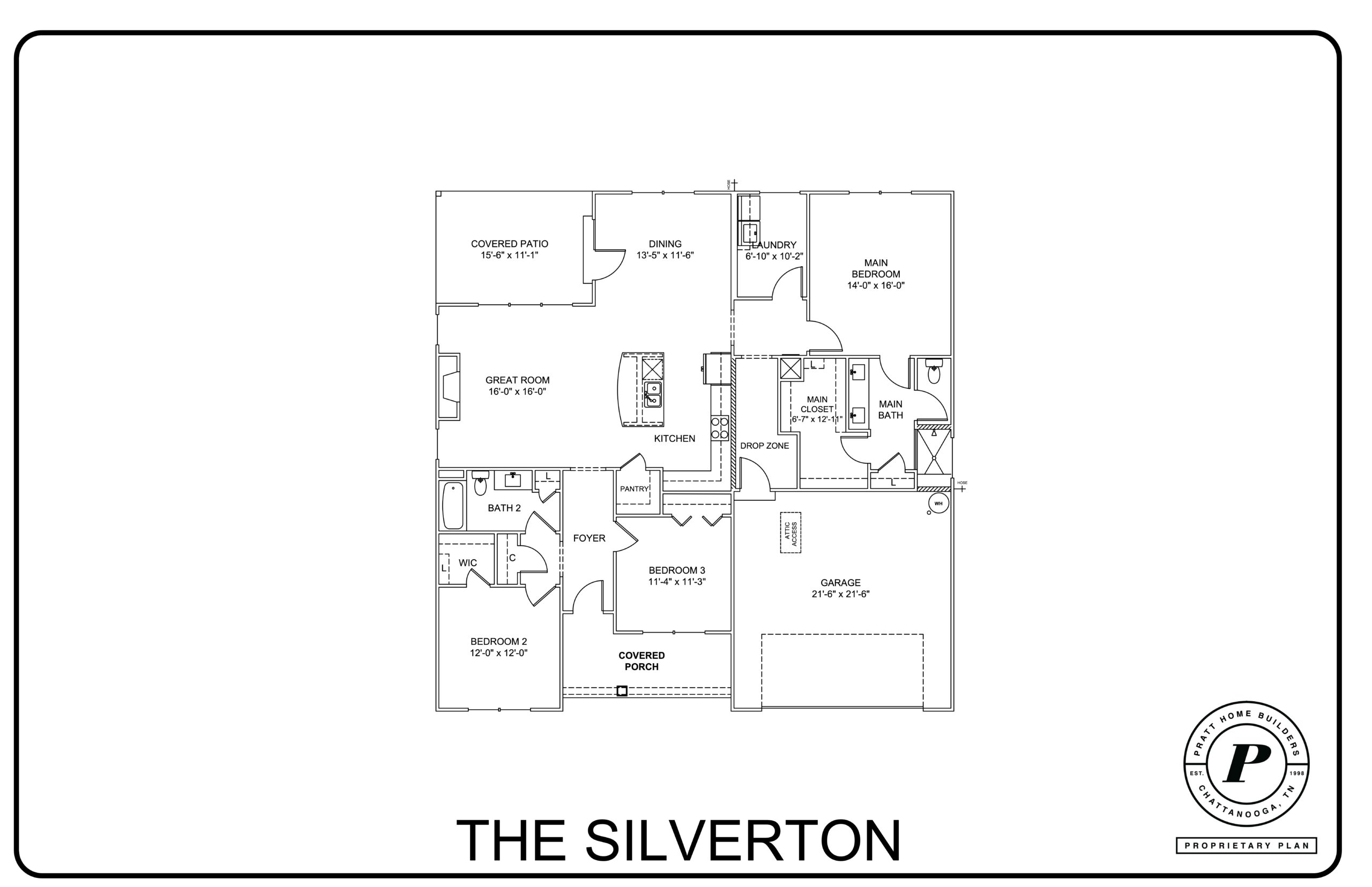 Pratt Home Builders floor plan 3 bedrooms, 2 bathrooms
