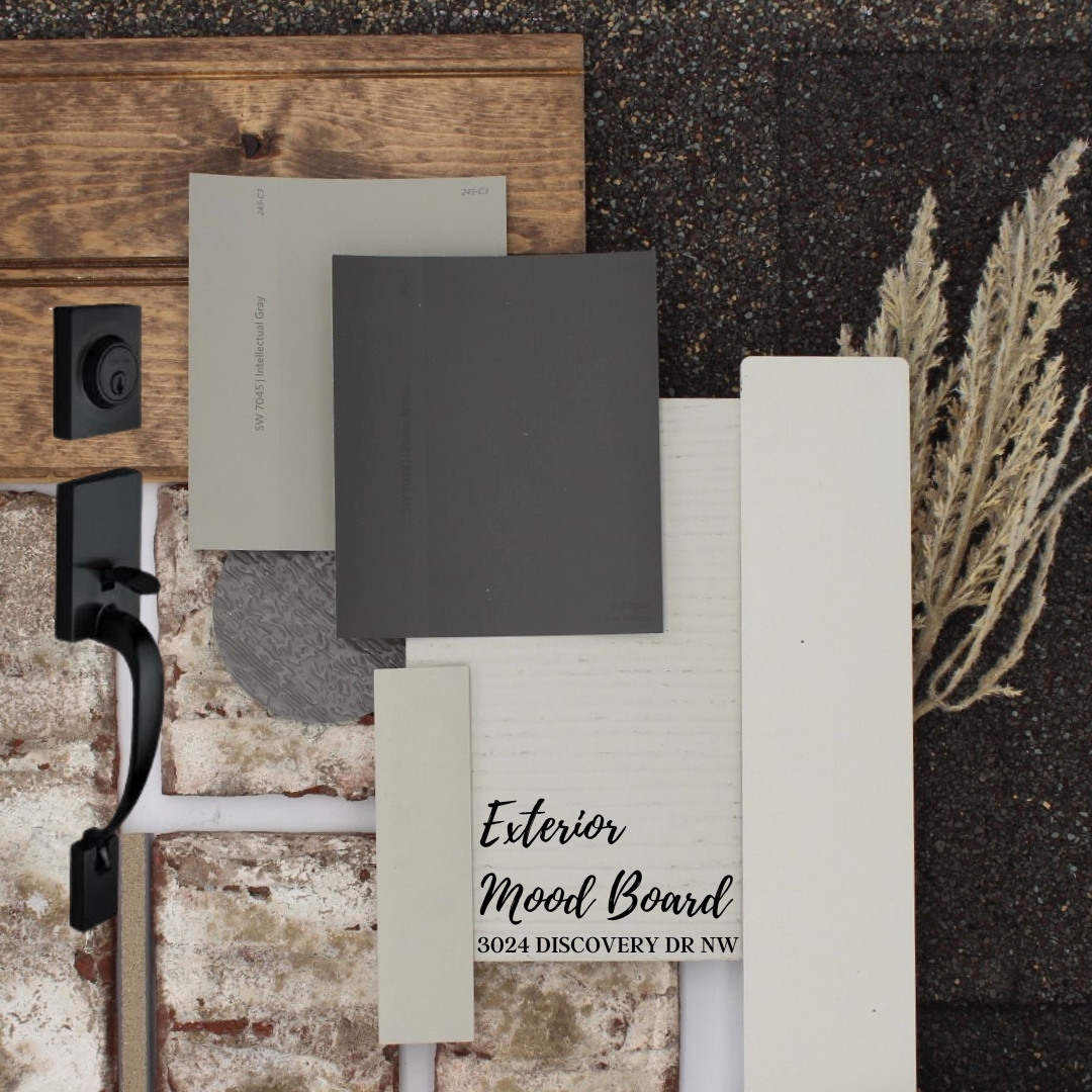 Exterior mood board with designer finishes in new Pratt home
