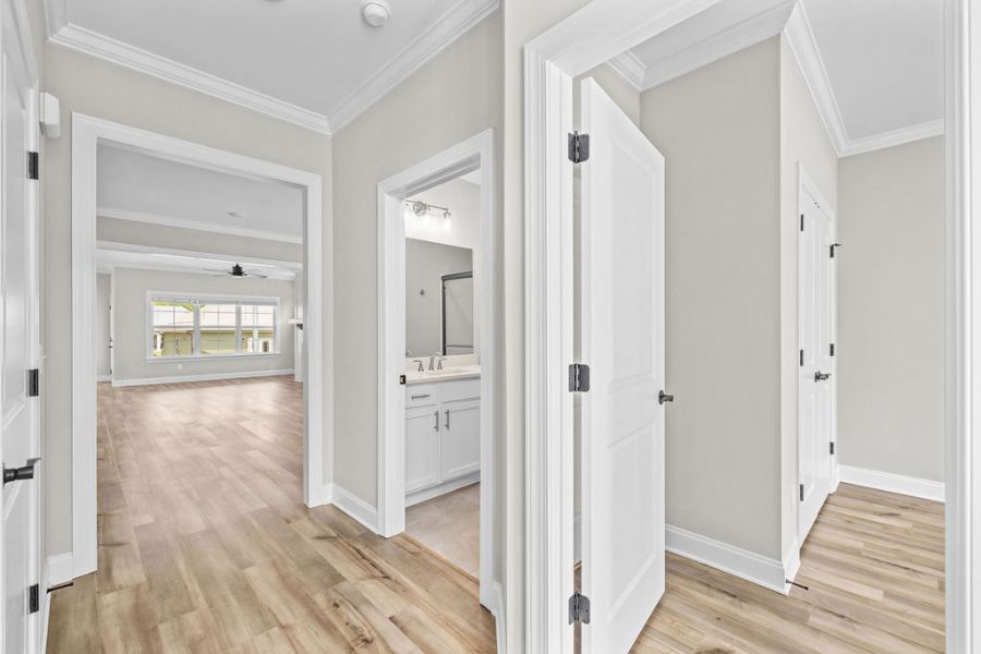 Entryway to open floor plan new construction home