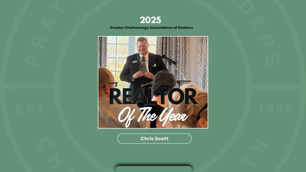 Realtor of the Year award ceremony 2025, featuring Chris Scott, associated with Pratt Home Builders in Chattanooga TN.