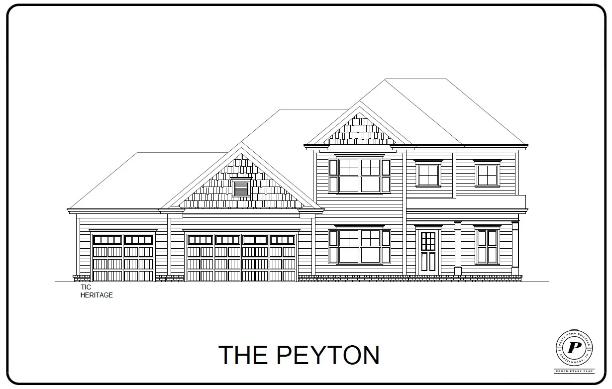 New Home Chattanooga TN. The Peyton house design by Pratt Home Builders features a two-story layout with dual garages and a front porch.