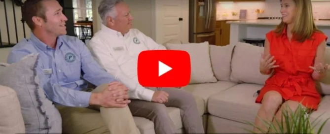 Local 3 News segment featuring Pratt Home Builders in Chattanooga TN, with two men and a woman discussing on a couch in a modern kitchen.