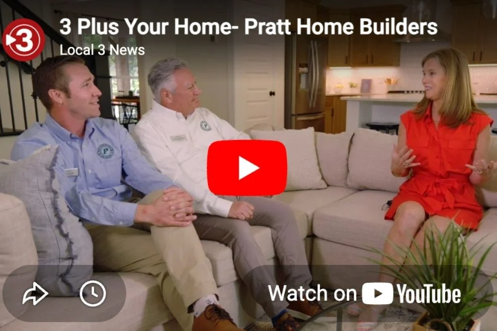 Local 3 News segment featuring Pratt Home Builders in Chattanooga TN, with two men and a woman discussing on a couch in a modern kitchen.