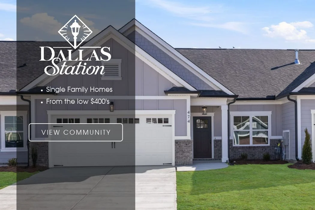 Dallas Station's modern single-family home by Pratt Home Builders in Chattanooga TN, starting from the low $400s. View community button present.